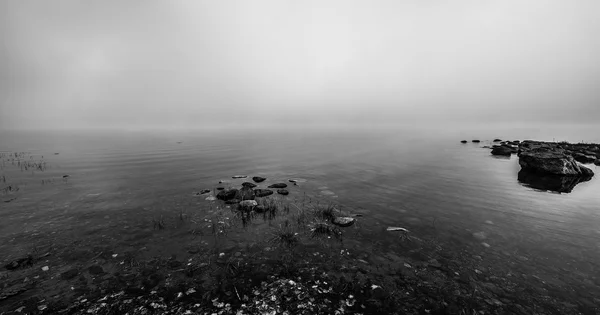 Orilla del río Ottawa envuelta en densa niebla . — Foto de Stock