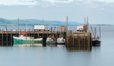 Düşük tide Digby, Nova Scotia limanda balıkçı tekneleri.