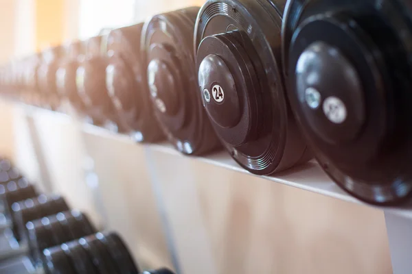 Sports dumbbells in modern sports club