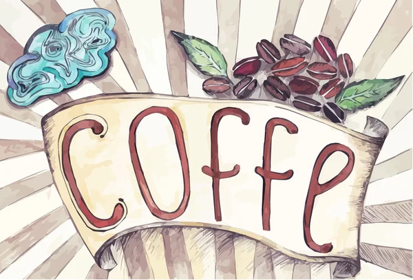 ริบบิ้นย้อนยุคพร้อมกาแฟ — ภาพเวกเตอร์สต็อก