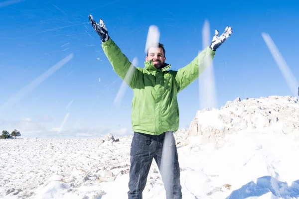 Boy Playing White Mountain Snow — Stock Photo, Image