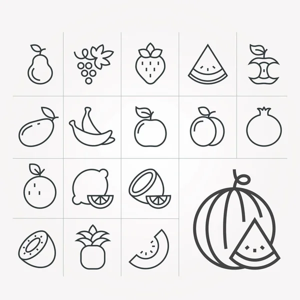 Vector Fruit Icons Ability Change Line Thickness — Stock Vector