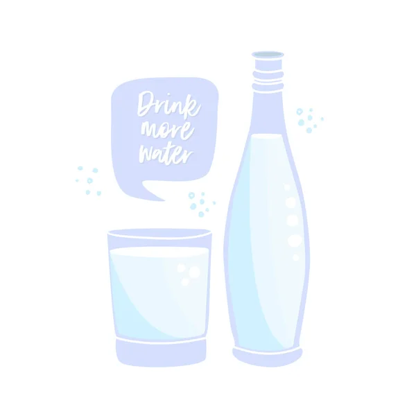 Napij Víc Vody Plochá Vektorová Ilustrace Skleněné Láhve Sklenice Vody — Stockový vektor