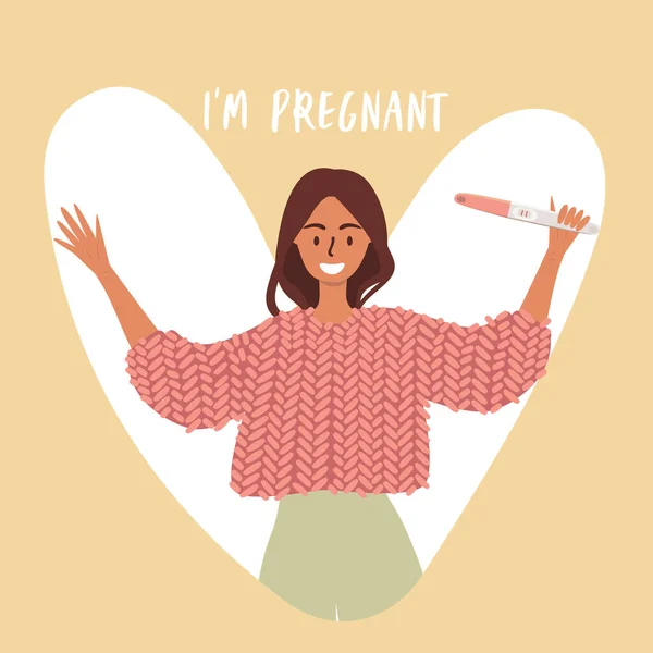 Platte Vector Cartoon Illustratie Van Een Vrouw Die Een Zwangerschapstest — Stockvector