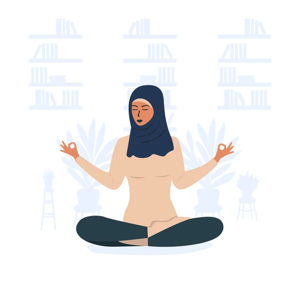 Illustrazione Del Fumetto Vettoriale Piatto Una Donna Musulmana Hijab Che — Vettoriale Stock