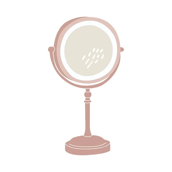 Platt Vektor Tecknad Illustration Skrivbordsrund Makeup Spegel Isolerad Vit Bakgrund — Stock vektor