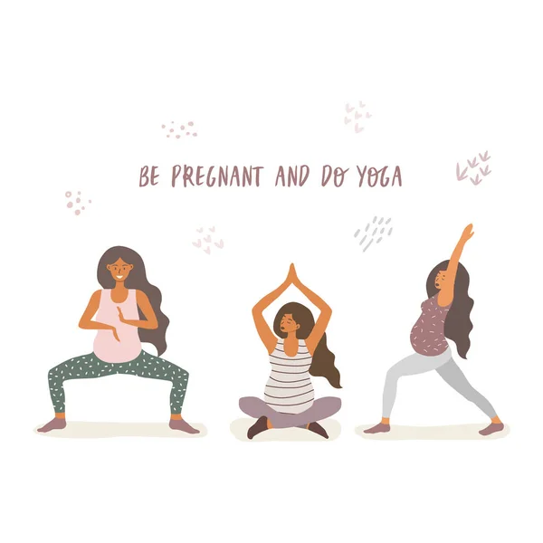 Yoga Für Schwangere Flache Illustration Isoliert Auf Weißem Hintergrund Frauen — Stockvektor