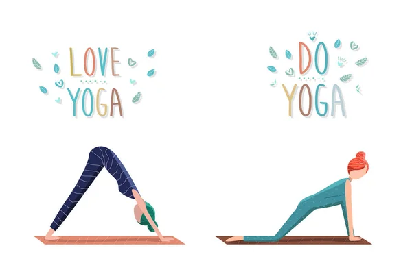 Vektorillustration Zwei Yoga Mädchen Asana Liebe Yoga Und Yoga Konzept — Stockvektor