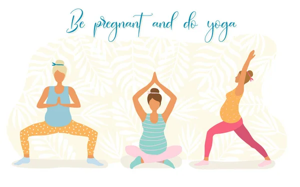 Yoga Für Schwangere Flache Illustration Isoliert Auf Weißem Hintergrund Frauen — Stockvektor