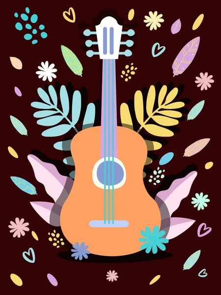 Guitar Flat Drawn Vector Illustration Musical Instrument Store Store Poster — Stock Vector