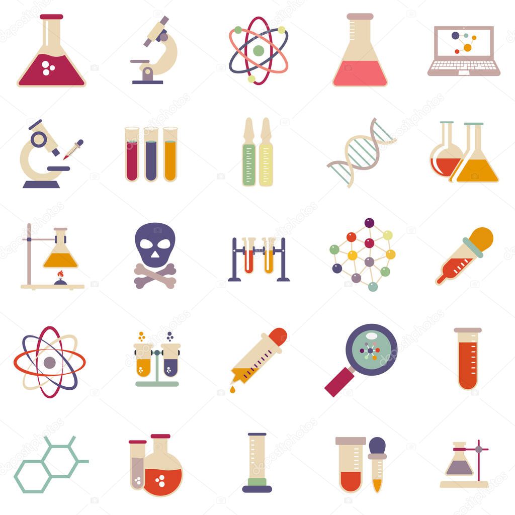 Chemistry lab line icons. Chemical formula, Microscope and Medical analysis. Laboratory test flask, reaction tube, chemistry lab icons. Linear set. Microscopic research skull and crossbones icon.