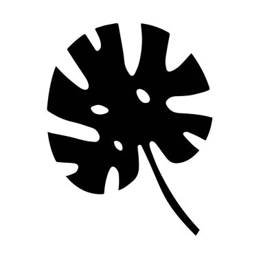 Tropikal canavar yaprağının düz vektör silueti. Beyaz arka planda izole egzotik bir yaprak..