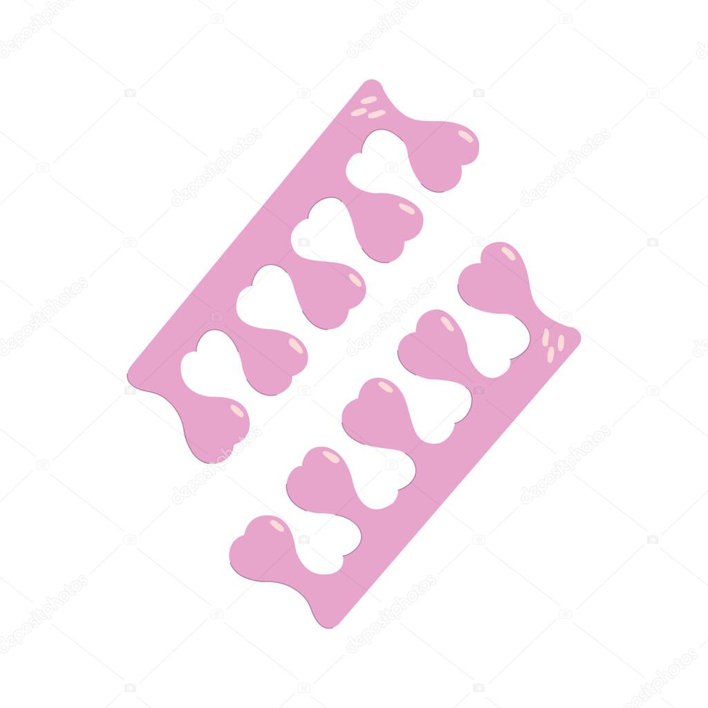 Flat vector cartoon illustration of toe separators. Pedicure tools for the care of toenails. Isolated design on a white background.