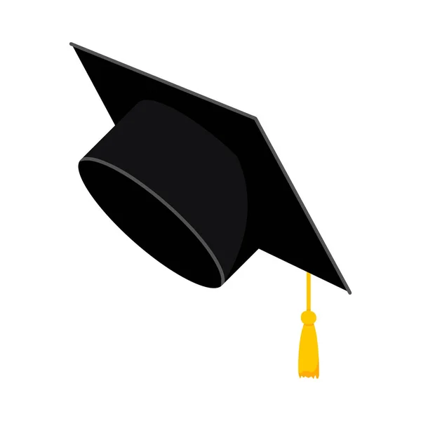 Flat Vector Cartoon Illustration Black Graduate Cap Isolated Design Graduation — Stock Vector