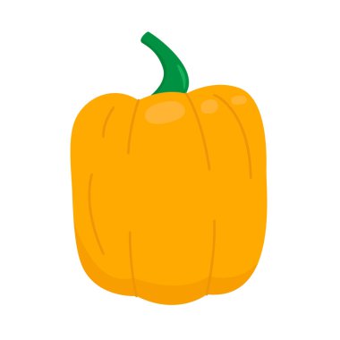 Portakal biberinin düz vektör çizimi. Olgun organik sebzeler beyaz arka planda izole edilmiş..