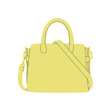 Moda bir çantanın düz vektör karikatür çizimi. Beyaz arka planda izole edilmiş modern bir aksesuar..
