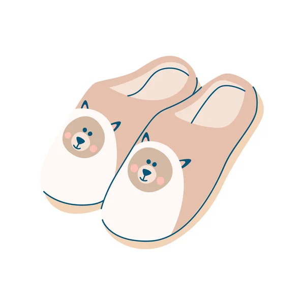 Ilustración Dibujos Animados Vectoriales Planos Zapatos Caseros Acogedores Zapatillas Para — Vector de stock