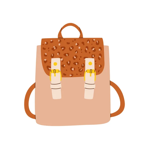 Flat Vector Illustration Brown Backpack Leopard Print Stylish Accessory Studying — Vector de stock