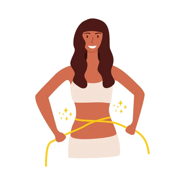 Flache Vektor Cartoon Illustration Einer Frau Die Ihre Taille Mit — Stockvektor