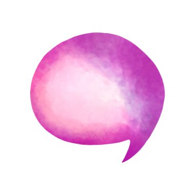 Illustration of a purple watercolor speech bubble on a white background.