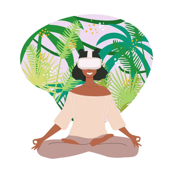 Flache Vektor Cartoon Illustration Einer Meditierenden Frau Virtueller Realität Mittels — Stockvektor