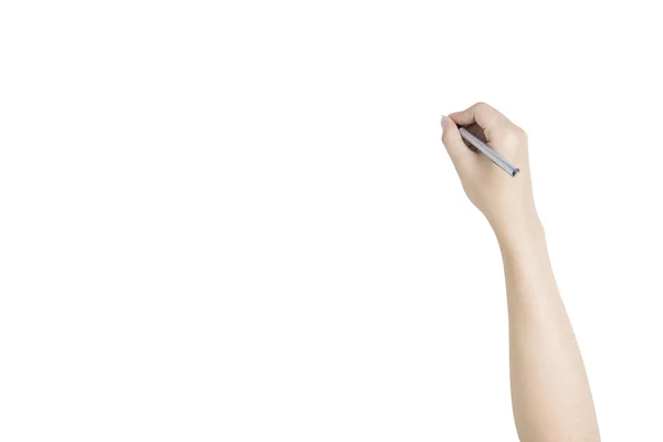 Рука Пише Ручкою Ізольовані Білому Тлі Відсічним Контуром — стокове фото