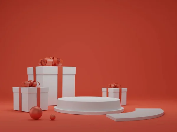 Giftbox 3D görüntüleme. Podyum standı 3D illüstrasyonlu hediye kutusu