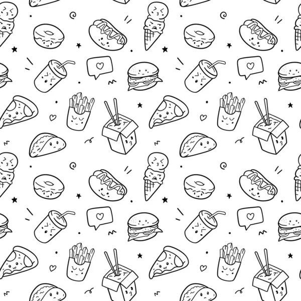 Padrão Sem Costura Alimentos Doodle Desenho Conceito Design Ilustração Vetorial —  Vetores de Stock