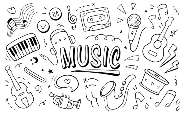 Müzik Vektörü Illüstrasyonu Doodle Çizim Tasarım Kavramı — Stok Vektör