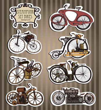 Vintage buhar Bisiklet kümesi. Steampunk tarzı.
