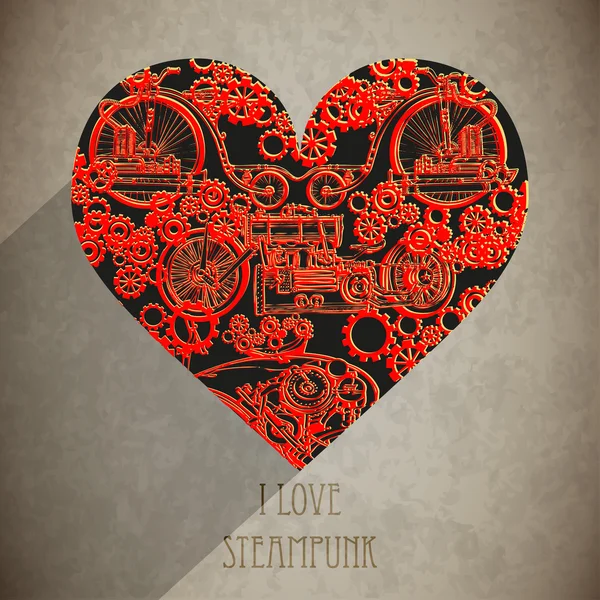 Steampunk의 추상 심장입니다. 발렌타인의 날에 대 한 인사말 카드 — 스톡 벡터