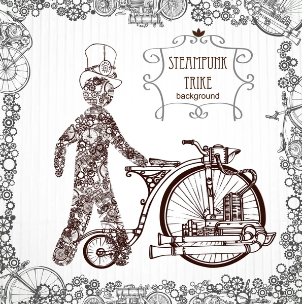 Stylizowane steampunk człowieka. W stylu steampunk. Szablon steampunk projekt dla karty. Rama tło steampunk. — Wektor stockowy