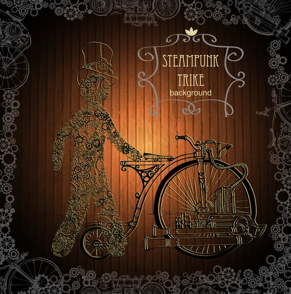 Stylized human steampunk. Steampunk style. Template steampunk design for card. Frame steampunk background. — Stock Vector