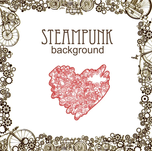 Steampunk tarzı. Şablon steampunk tasarım kart için. Çerçeve steampunk arka plan. Mekanik Kalp.