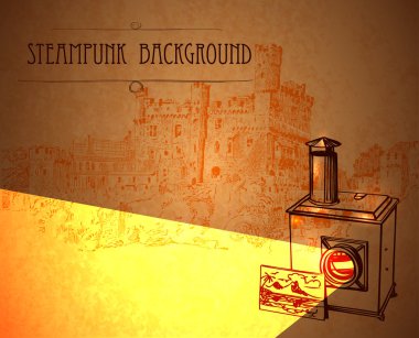 Steampunk tarzı. Kart için şablon steampunk tasarımı. Steampunk arkaplanı çerçevesi.