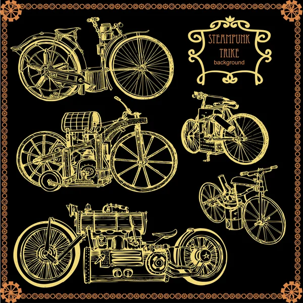 Set de moto de vapor vintage. Estilo Steampunk. Moto retro — Vector de stock