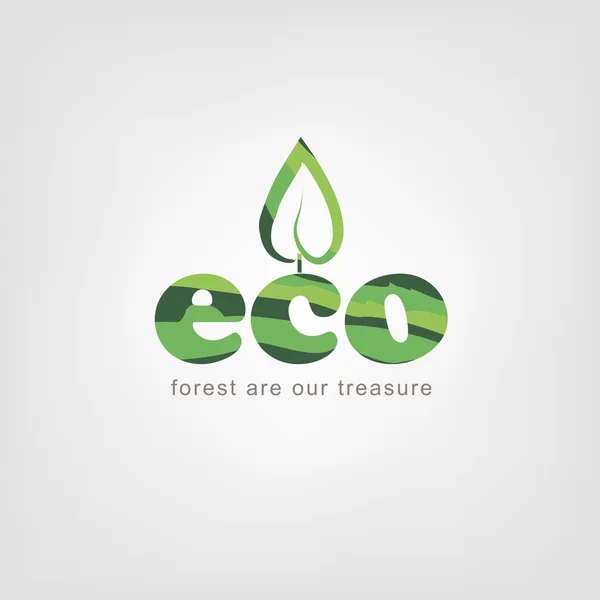 Ekologické logo - Les je naše bohatství. Přirozené ekologické logo. Umělecký styl osnovy. Eco design šablony loga — Stockový vektor