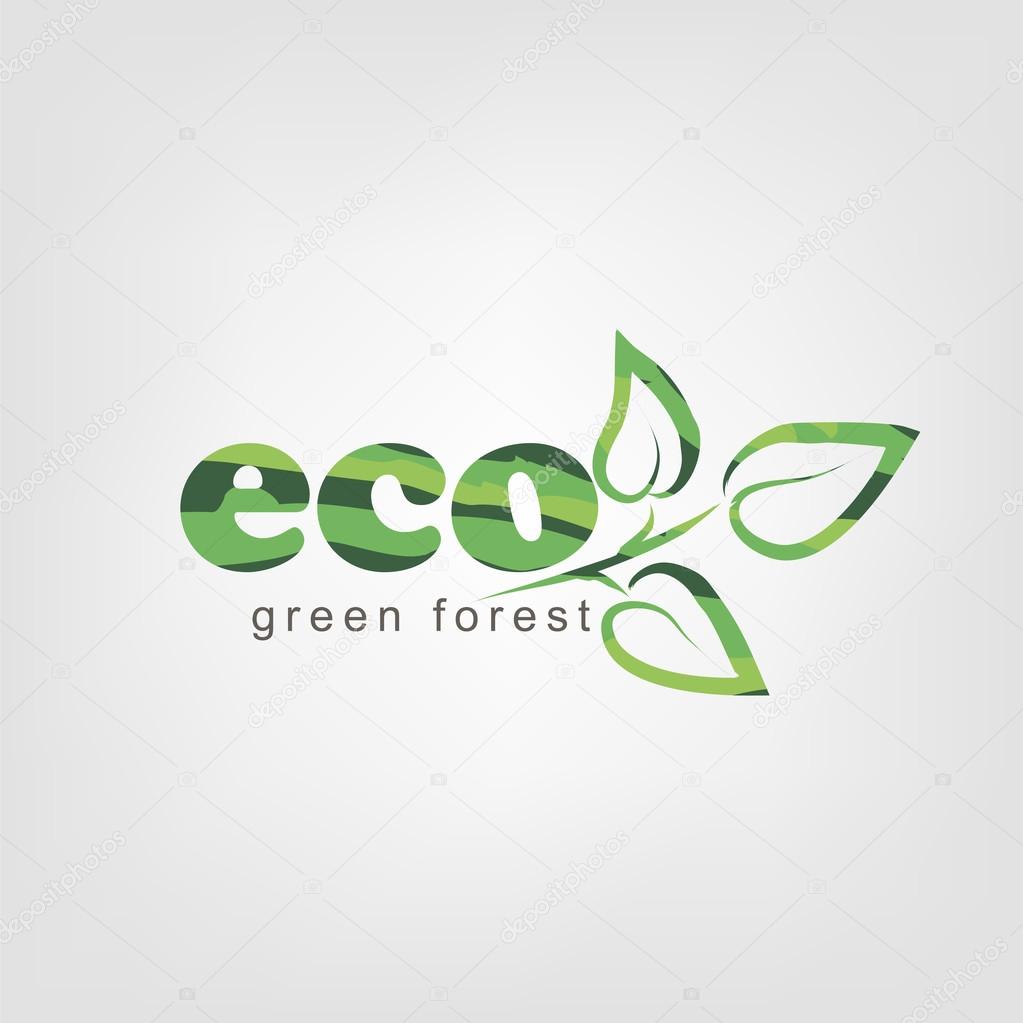 Three leaves natural eco logo. Art outline style. Eco logo template design