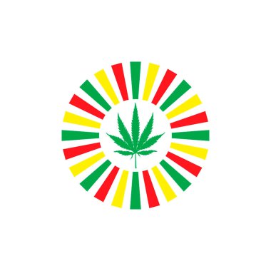 Kenevir logosu. Kenevir yaprağı beyaz daire kiriş tarzı renkli arkaplanda. Vektör illüstrasyonu