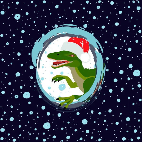 Vektor Cartoon Illustration Von Spinosaurus Mit Weihnachtsmannmütze Kopf Ovalem Rahmen — Stockvektor