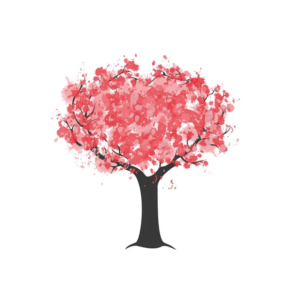 Sulu Boya Sakura Çiçeği Beyaz Ağaçta Soyutlanmış Pembe Ağaç — Stok Vektör