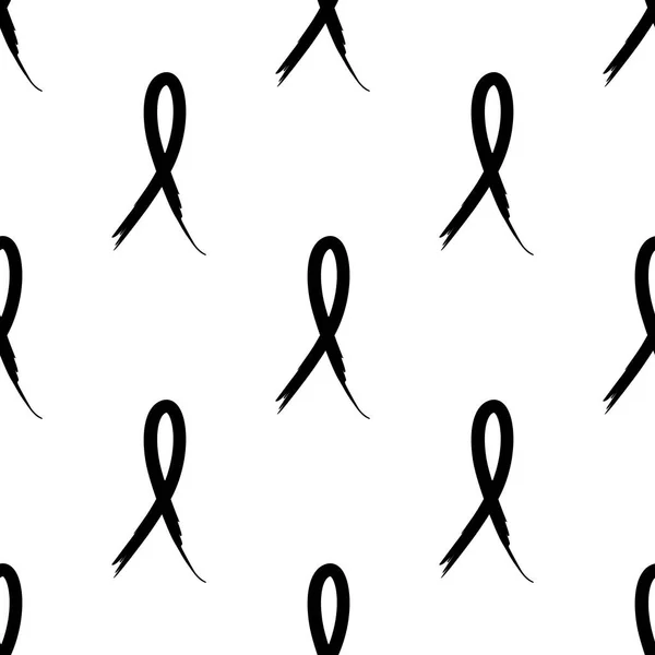 Black Ribbon Icon Breast Cancer Awareness Concept Isolated Seamless Pattern — Stock Vector