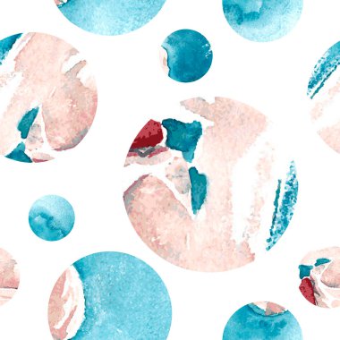 Geometrik suluboya desenli, renkli şekilli. Geometrik modern tarzda süsleme. Suluboya desen arkaplanı. Mavi, turkuaz, gri ve tozlu duvar kağıdı. Vektör illüstrasyonu