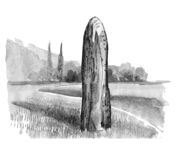 Menhir Neolitik Suluboya Illüstrasyon Megalitik Yapılar Vektör Taş Devri Köken — Stok Vektör