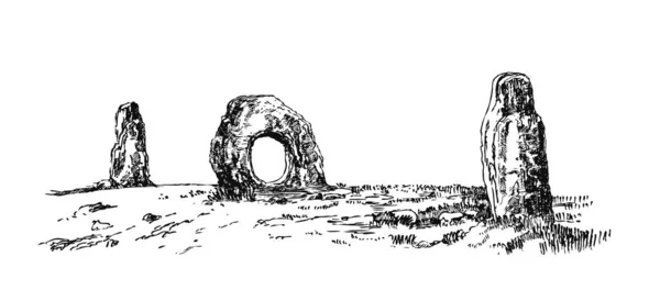 Menhirs Vertikala Stenar Okänt Ursprung Vektor Illustration Grafisk Teckning Megaliths — Stock vektor