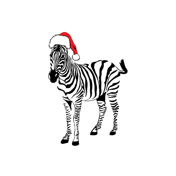 Graphical Zebra Santa Claus Hat Isolated White Background Vector New — Stock Vector