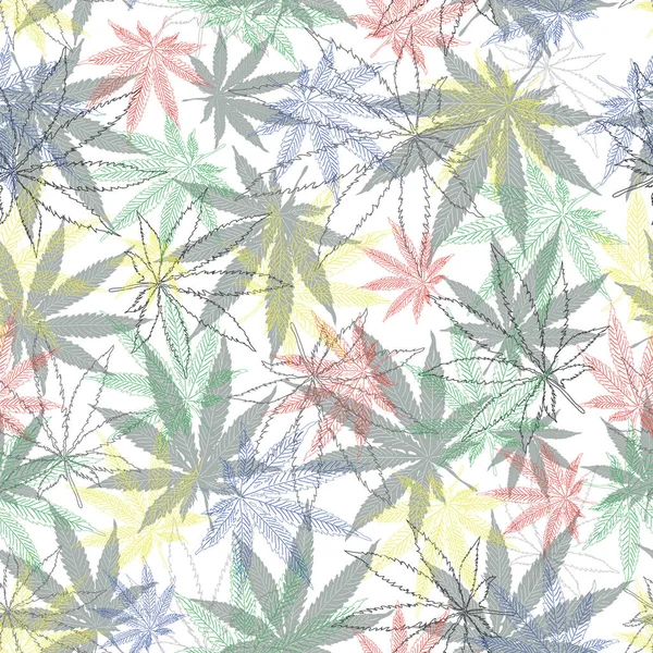 Marijuana Leafs Seamless Pattern Cannabis Plant Background Hand Drawn Style — Stock Vector