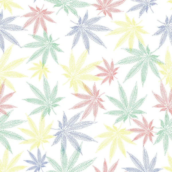 Feuilles Marijuana Motif Sans Couture Contexte Plante Cannabis Style Dessiné — Image vectorielle