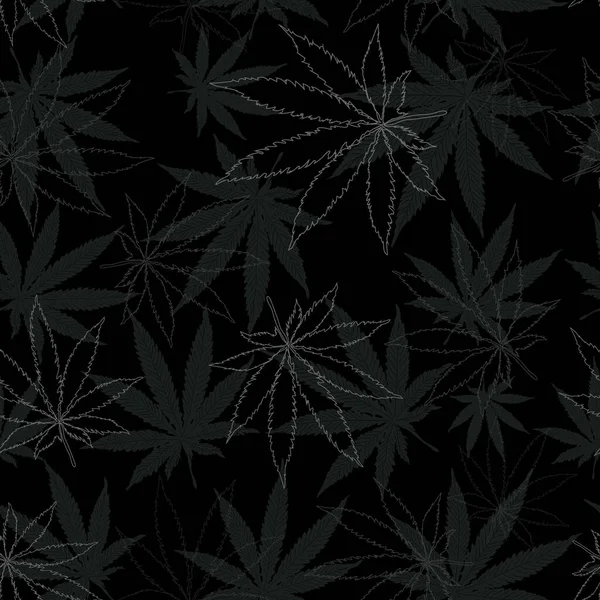 マリファナはシームレスなパターンを残します 大麻植物の背景 手描き — ストックベクタ
