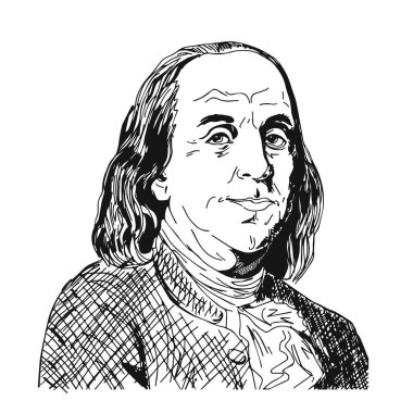 El çizimi vektör portresi. Rüzgarın eskizini çiz. Benjamin Franklin.